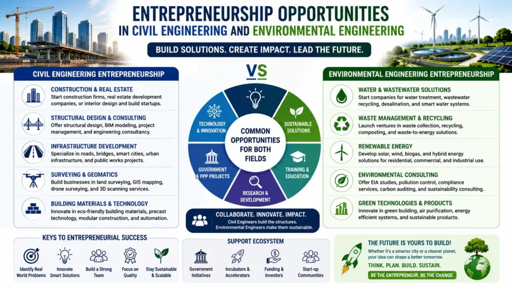 What Is the Difference Between Civil Engineering and Environmental Engineering?Which engineering field is better in 2026? 3 Entrepreneurship in engineering opportunities