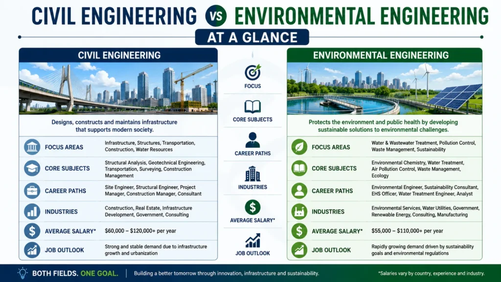 What Is the Difference Between Civil Engineering and Environmental Engineering?Which engineering field is better in 2026? 2 comparison